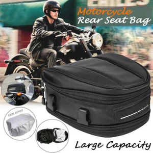 Motorcycle Rear Tail Seat Back Saddle Helmet Shoulder Carry Bag+Waterproof Cover - Picture 1 of 12