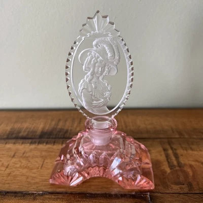 Antique Vintage Czechoslovakian Intaglio Perfume Bottle Victorian Woman Stopper - Image 1 of 4