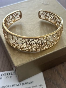 Vintage MMA Niello durchbrochenes Herz 18k Gold Overlay Herz Manschette Armband - Bild 1 von 8