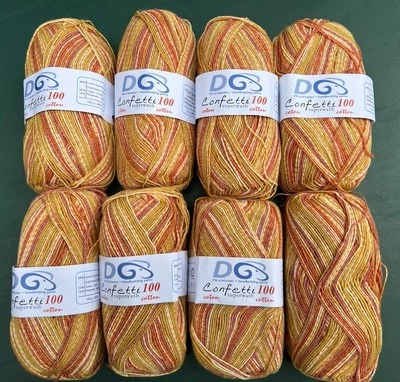 Lote 8 madejas/800g DGB Confeti 100 Algodón Superwash Hilo 15.04 Amarillo Naranja Foto 1 de 4