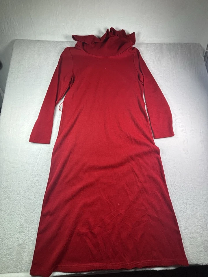 Lennie for Nina Leonard Red Size Large Dress Cowl Neck Long Sleeve Midi - Image 1 of 4