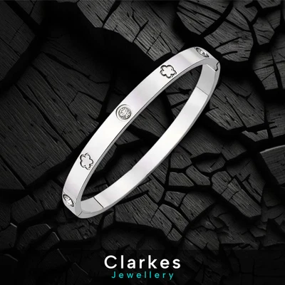 Brazalete brazalete de clavo de oro blanco de 18k con tachuelas de circón Foto 1 de 2