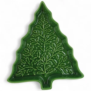 Hallmark Christmas Tree Shaped Ceramic Serving Platter Tray Holiday 12 Inch - Picture 1 of 6