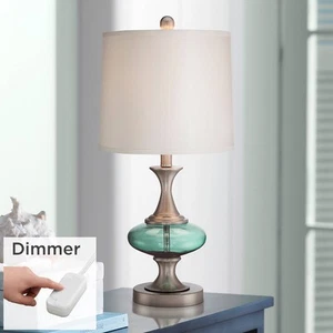Reiner Modern Accent Table Lamp 23" High Nickel Blue Green Glass with Dimmer - Picture 1 of 7