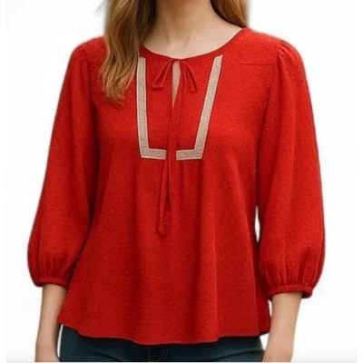 Top Collective Concepts Boho Campesino Punto Suizo Corbata Cuello Mujer’s Talla Mediana Foto 1 de 4