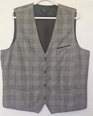 Mens Gray Wool Blend Plaid Pattern Vest 3 Pockets Sz XL by STRUCTURE - Image 1 of 4