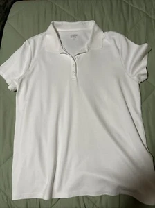 Lands' End Shirt Women XL White Solid Short Sleeve Activewear Polo - Picture 1 of 4