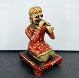 Antique INDIAN POLYCHROME HAND CARVED RAJASTHANI MUSICAN Figurine - Picture 1 of 11