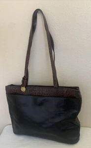 Brahmin Hobo Shoulder Bag/Handbag Black & Pecan Leather Preowned - Picture 1 of 12