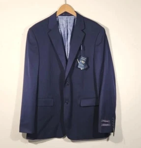 Adolfo Blazer Men's Navy Blue Solid 42 Reg, Motion Stretch Sport Coat Jacket  - Picture 1 of 8