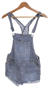 No Boundaries Girls Shortalls Blue White Stripe Sz M 7-9 Blue Denim Railroad - Picture 1 of 9