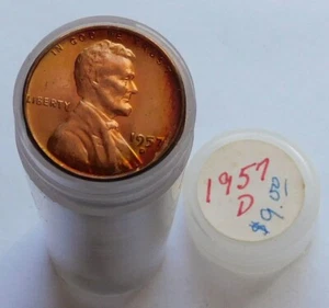 Roll of 1957-D BU/Gem Lincoln Wheat Cents, 50 Pennies 1C - Picture 1 of 4