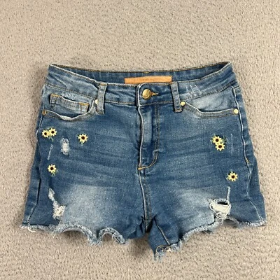 Pantalones Cortos de Denim Joe's Jeans Corte Niña 16 Tiro Bajo Flores Elastizados Envejecidos Foto 1 de 4