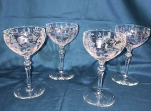 Lot of 4 - VTG 1937 Rock Sharpe 2011-1 Champagne Coupe Hand Blown/ Cut Stemware - Picture 1 of 17