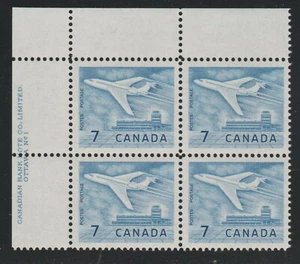 1964 Canada SC# 414 UL Jet Plane Ottawa Plate # 1 Plate Block M-NH Lot # 212a - Picture 1 of 1