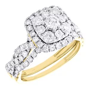 10K Yellow Gold Solitaire Diamond Bridal Set Halo Engagement Ring + Band 1.70 Ct - Picture 1 of 5