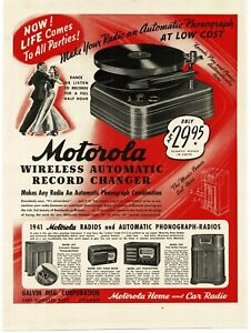1940 Motorola Wireless Record Changer Player Vintage Print Ad