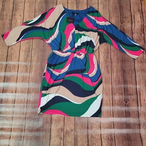 Trina Turk Dress Womens S Multicolor Geometric Jersey 3/4 Sleeve Mini - Picture 1 of 11