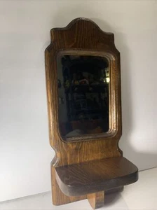 Vintage Rustic Wooden Wall Mirror with Shelf~Cabin~Entry~Handsome~Gift~16x7" - Picture 1 of 12