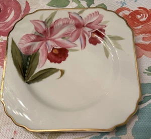 Merit Handpainted Orchid 8” Square Plate Made In Occupied Japan - Picture 1 of 9
