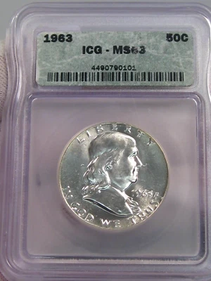 BU 1963 Dollaro D'Argento Franklin Mezzo ICG MS63. #66 - Immagine 1 di 4