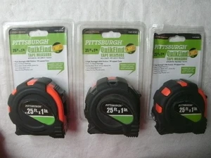3 Pittsburgh Quick Find Tape Measure 25 Ft. x 1 In. New - Picture 1 of 6