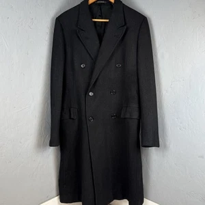 VTG Burberrys Mens Overcoat 100% Wool 42” Black Double Breasted England Trench - Picture 1 of 16