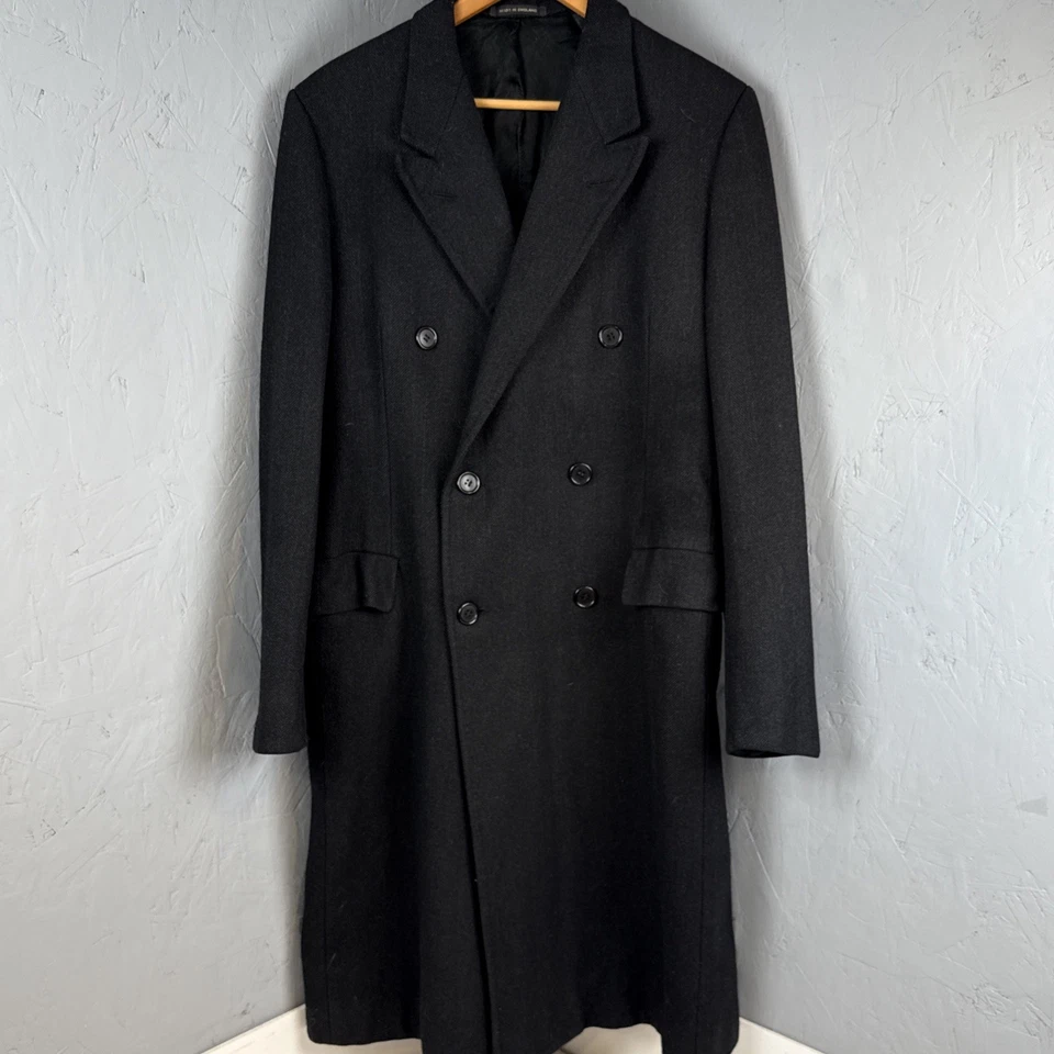VTG Burberrys Mens Overcoat 100% Wool 42” Black Double Breasted England Trench - Image 1 of 4