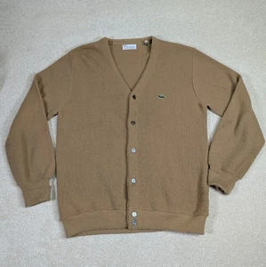 Vintage Lacoste Cardigan Sweater L 50s I Zod V-Neck Beige Union Made In USA  - Picture 1 of 16