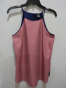ANN TAYLOR M Canotta Camicia Rosso Bianco Blu Spaghetti Cinghie Leggera - Foto 1 di 6