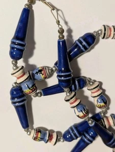 VINTAGE Ceramic Bead Necklace Hand Painted Tube Beads Peru Ethnic Folk Art LLAMA - Picture 1 of 7