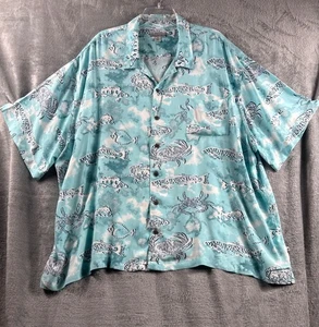 Vintage Button-Up Hawaiian Shirt Crab & Fish Print Short Sleeves Beach Theme - Picture 1 of 8