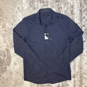 Kenneth Cole Shirt Men’s Button Up NWT Large, Blue White Pinstripe Sleek Comfort - Picture 1 of 11