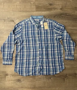 Tommy Bahama Paradiso Plaid 100% Linen Shirt Men's XXL Palace Blue - Picture 1 of 8