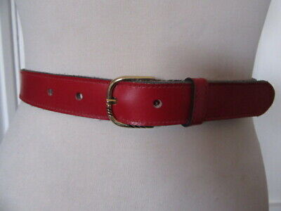 Fibbia Cintura In Pelle Rossa Slim Vintage Anni '90 Effetto Ottone Uk... Taglia 10-12 Newwave • 19.75€