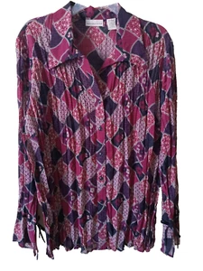 APOSTROPHE Womens Size 16/18 Burgundy Print Collared Crinkle Blouse Long Sleeves - Picture 1 of 11