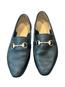 ALL BLACK WOMEN'S BLACK LEATHER LINK HORSEBIT BUCKLE LOAFERS FLATS 36.5 - Picture 1 of 8