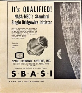 Space Ordnance Systems NASA Apollo Bridgewire Initiator Vintage Print Ad 1967 - Picture 1 of 6