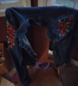 Rose Embroidered Denim Jacket Large New Look Classic Button Up Jean Jacket - Picture 1 of 4