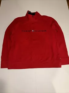 TOMMY HILFIGER Mens XL Collared Sweatshirt Jumper Red Embroidered Logo - Picture 1 of 7