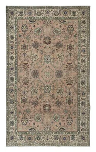 6.7x10.8 Ft Vintage Handmade Turkish Romantic Botanical Design Rug in Red, Beige - Picture 1 of 5