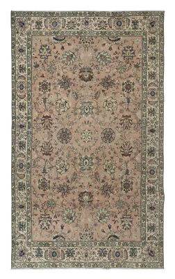 6.7x10.8 Ft Vintage Handmade Turkish Romantic Botanical Design Rug in Red, Beige - Image 1 of 4