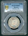 Germany State Bavaria 2 Marks 1911-D Prince Leopold Graded Pcgs Ms 64     A67