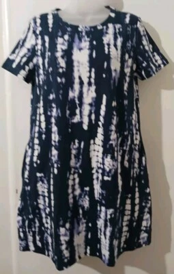 Vestido camiseta Ellen Tracy Pima algodão tingido azul índigo bolsos médios elásticos - Imagem 1 de 4