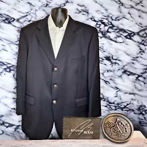 Bill Blass Sport Coat Blazer Mens 48R Black 3 Metal Button Wool - Picture 1 of 12