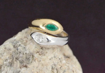 Exklusiver RING mit DIAMANT und SMARAGD | 750er Gold | NEU - Bild 1 von 4