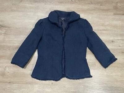 Chaqueta Brooks Brothers Mujer Talla 4 Azul Tejida Blazer Abierto Tweed Carrera Italia Foto 1 de 4