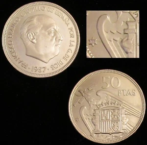 ESPAÑA, FRANCO-1, 50 PESETAS 1957*73, BRILLO ORIGINAL, PRUEBA, SIN CIRCULAR. - Imagen 1 de 1