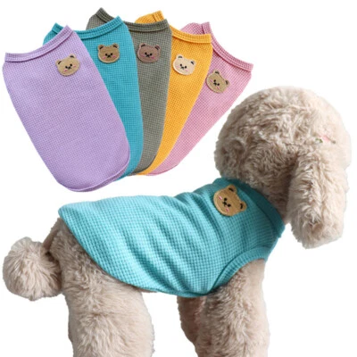 Pet Dog Clothes Puppy T-shirt Cute Thin Vest Waffle Print Clathes Summer New - Image 1 of 4