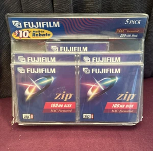 Fujifilm 100MB MAC Formatted Zip Disk with Protective Case 5 Pack Factory Sealed - Picture 1 of 4